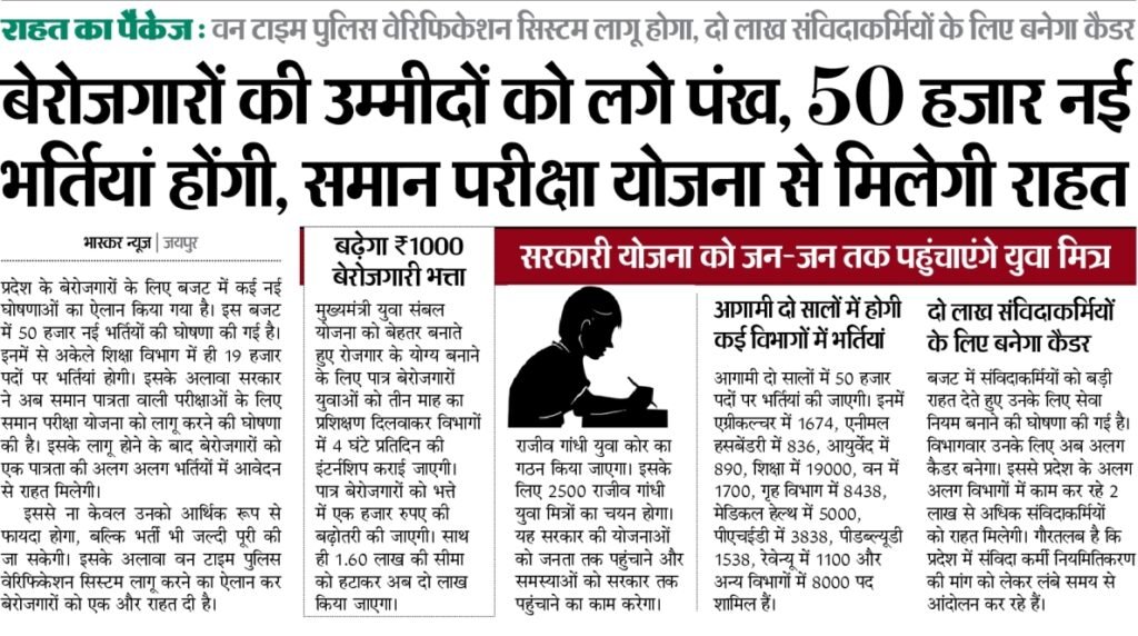 Rajasthan Budget Sarkari Naukri 2022 : Government Jobs Vacancy 50 हजार पदों पर होंगी भर्तियां