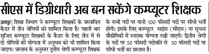 Rajasthan Computer Teacher Bharti 2024 - कंप्यूटर शिक्षक 14600 भर्ती