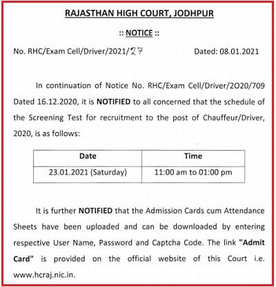 Rajasthan High Court Driver Jobs 2022 HCRAJ Recruitment